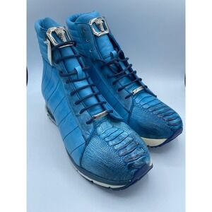 Belvedere Toro Mens 13 Antique Ocean Blue Ostrich Leather High Top Sneakers E15